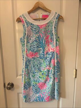 Lilly Pulitzer Sleeveless Shift Dress in Turquoise, Pink & White